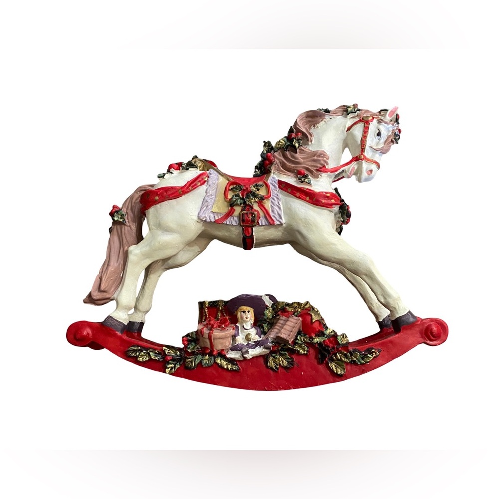 Holiday Traditions Christmas Hobby/Rocking Horse Handpainted Polystone Design